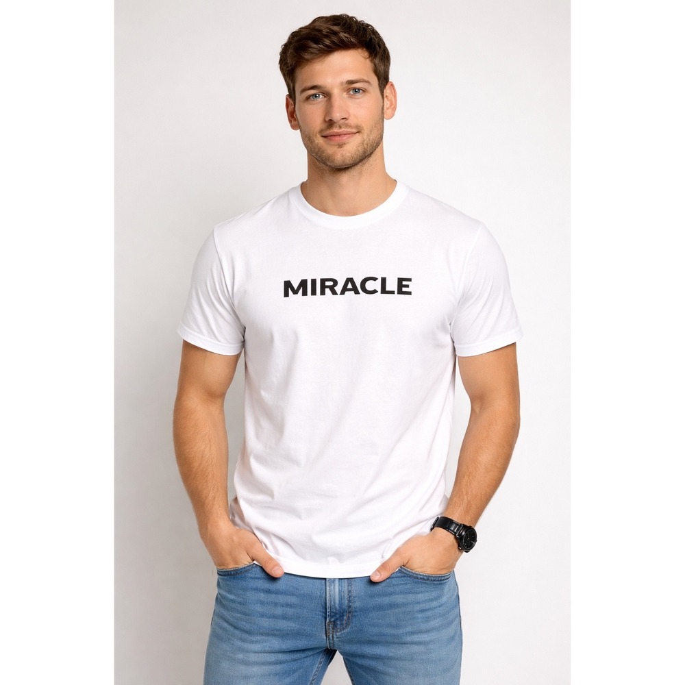 Asher Fabric Concepts Miracle Graphic T-Shirt Mens Medium‎ White Cotton USA Made